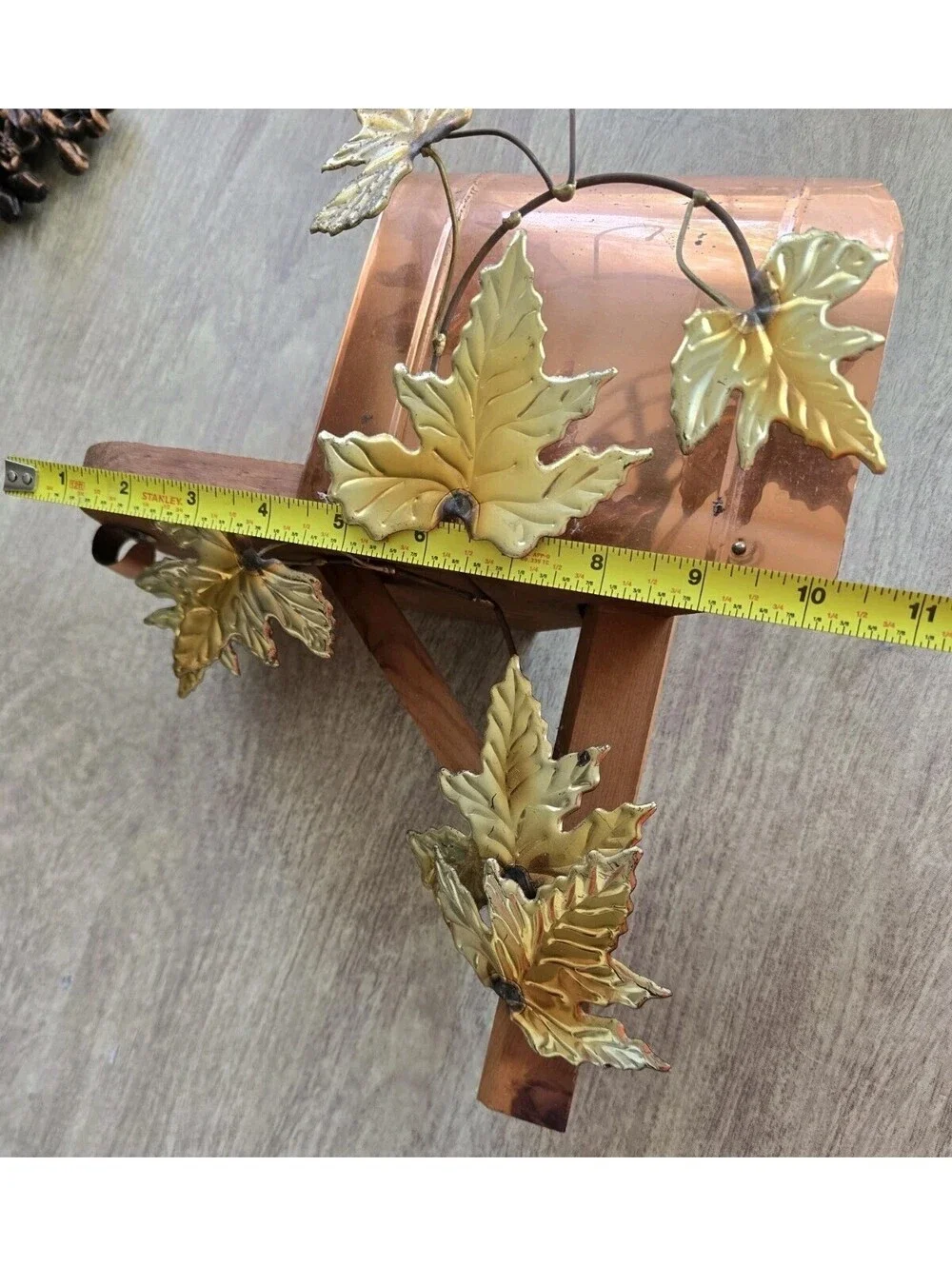 Vtg Shelf Mailbox Copper & Brass Home Interior Wall Decor Vines Leaves 1970s